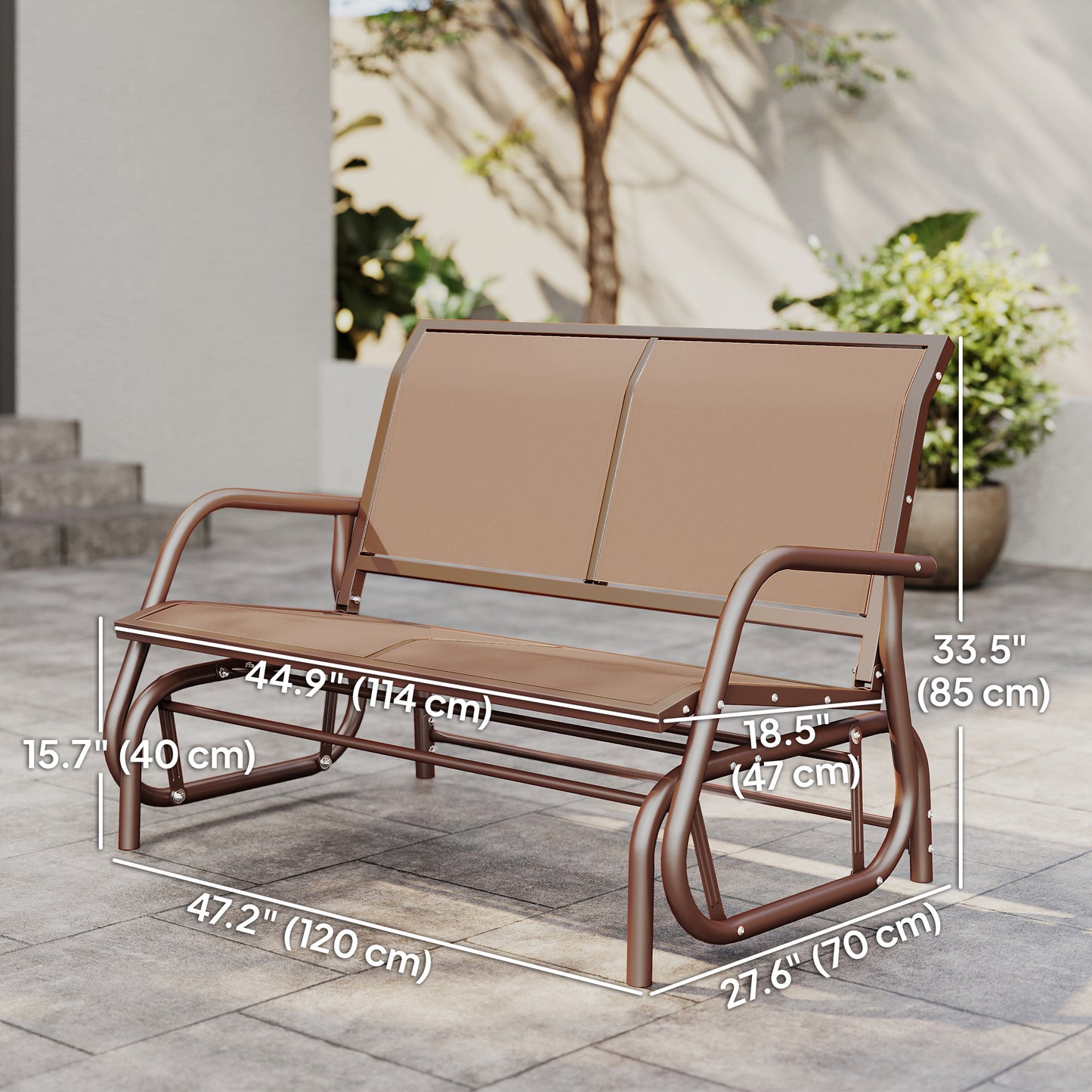 Outdoor Glider Bench, 2 Person Patio Glider Chair, Gliding Outdoor Garden Loveseat Swing Bench with Breathable Mesh Fabr