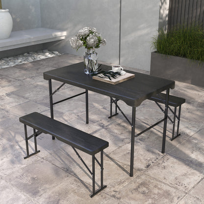 Folding Picnic Table with 2 Benches, 3-Piece Portable Outdoor Picnic Table Bench Set for 4, Patio Dining Table Set with 