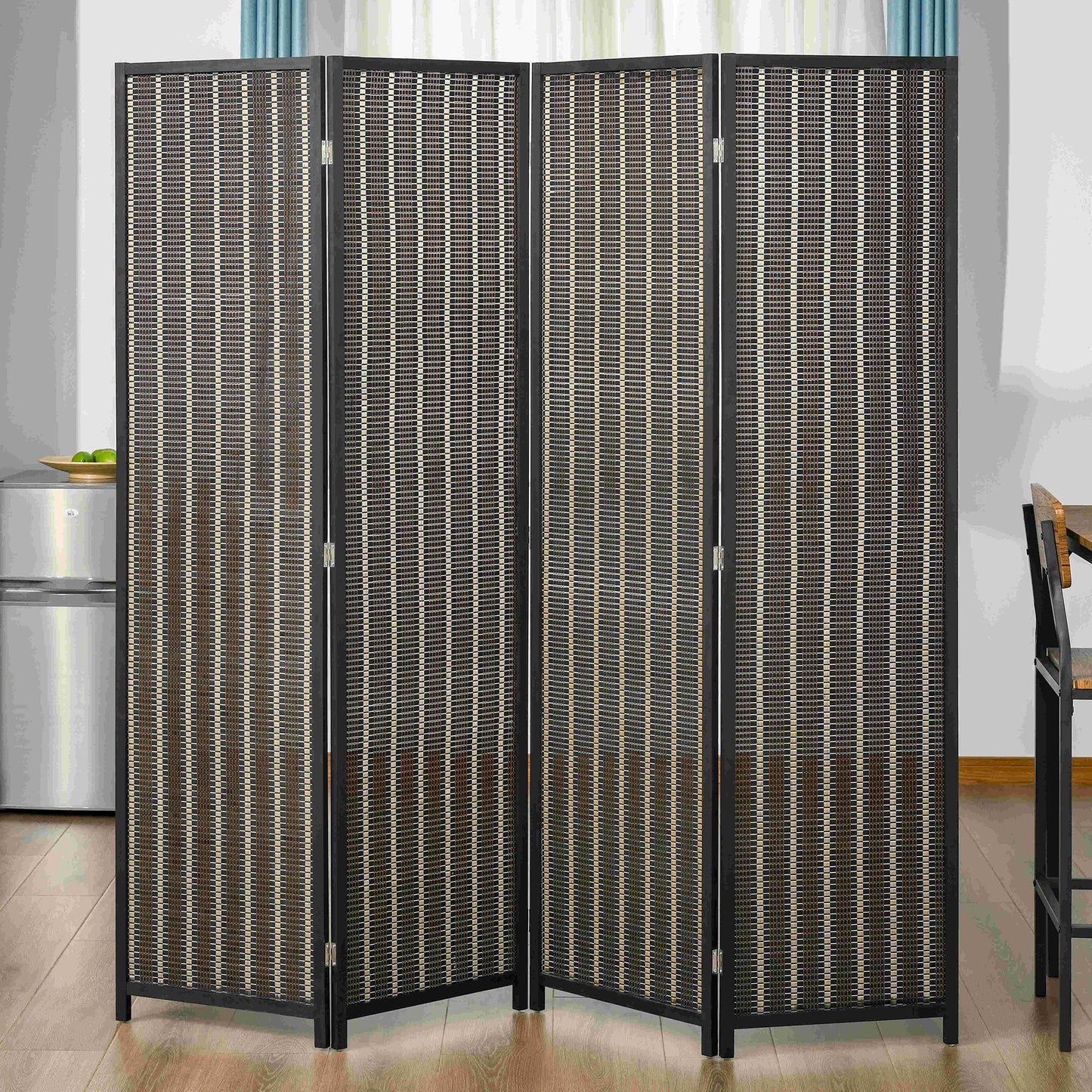 4 Panel Room Divider, 6 Ft Tall Indoor Portable Folding Privacy Screens, Bamboo Hand-Woven Freestanding Partition Wall D