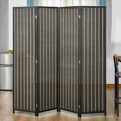 4 Panel Room Divider, 6 Ft Tall Indoor Portable Folding Privacy Screens, Bamboo Hand-Woven Freestanding Partition Wall D