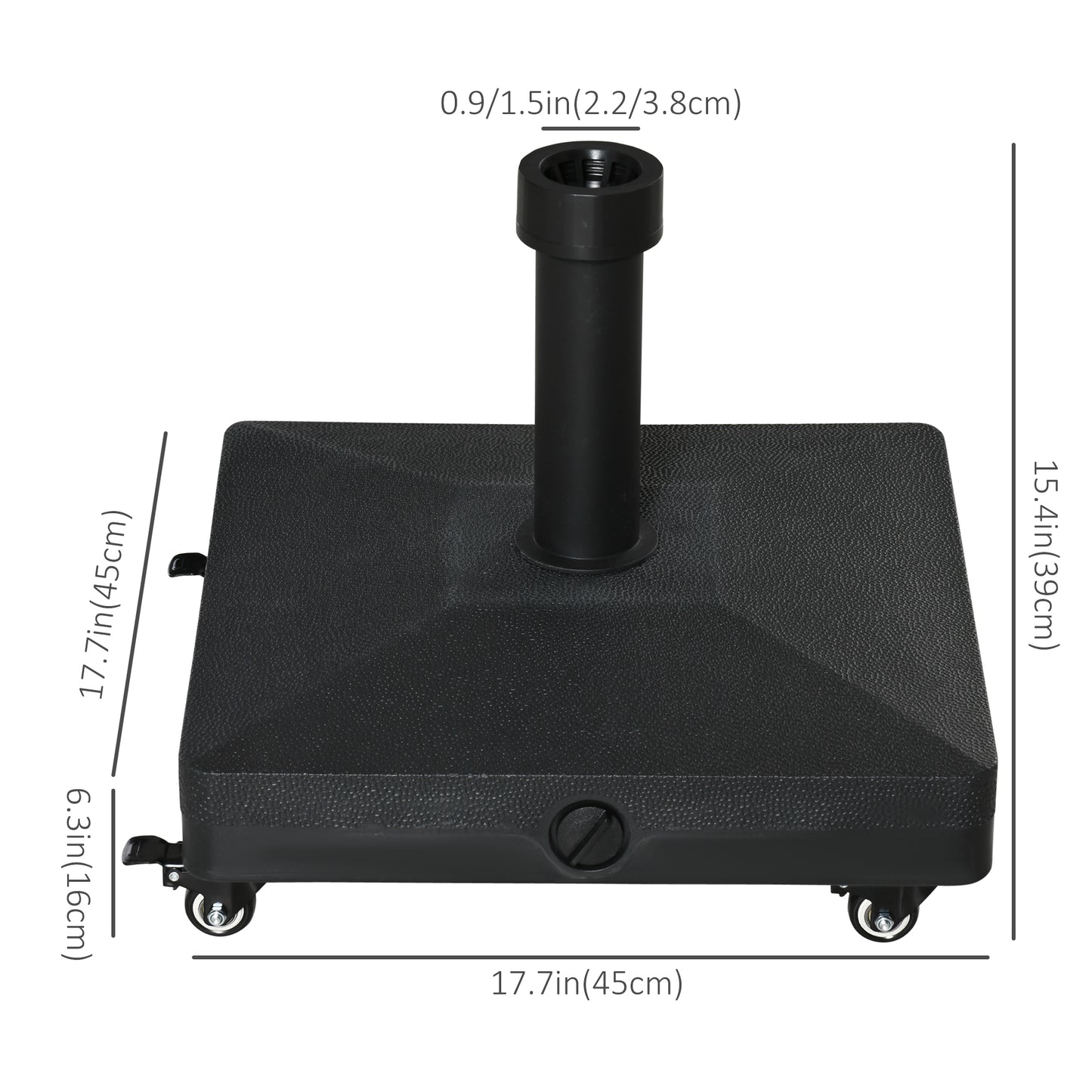 HDPE Square Parasol Base, Portable Umbrella Stand Weights for Cantilever Banana Parasol with Wheels, 35lbs with Water or