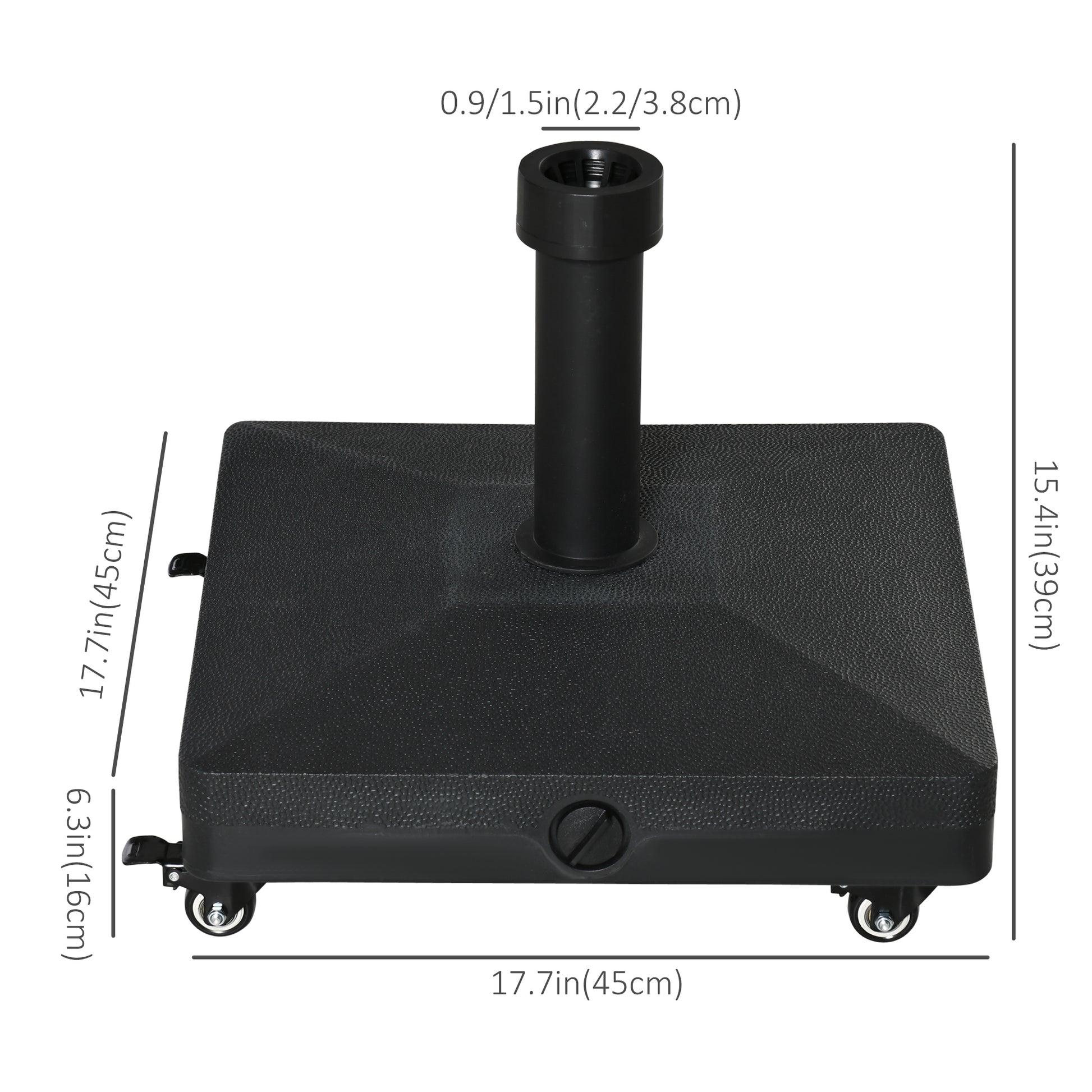 HDPE Square Parasol Base, Portable Umbrella Stand Weights for Cantilever Banana Parasol with Wheels, 35lbs with Water or
