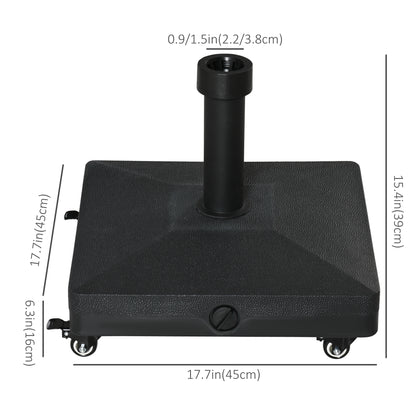 HDPE Square Parasol Base, Portable Umbrella Stand Weights for Cantilever Banana Parasol with Wheels, 35lbs with Water or