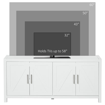Sideboard Cabinet Buffets Table with Barn Style Doors TV Cabinet Stand for TVs up to 65" with 4 Cable Holes White