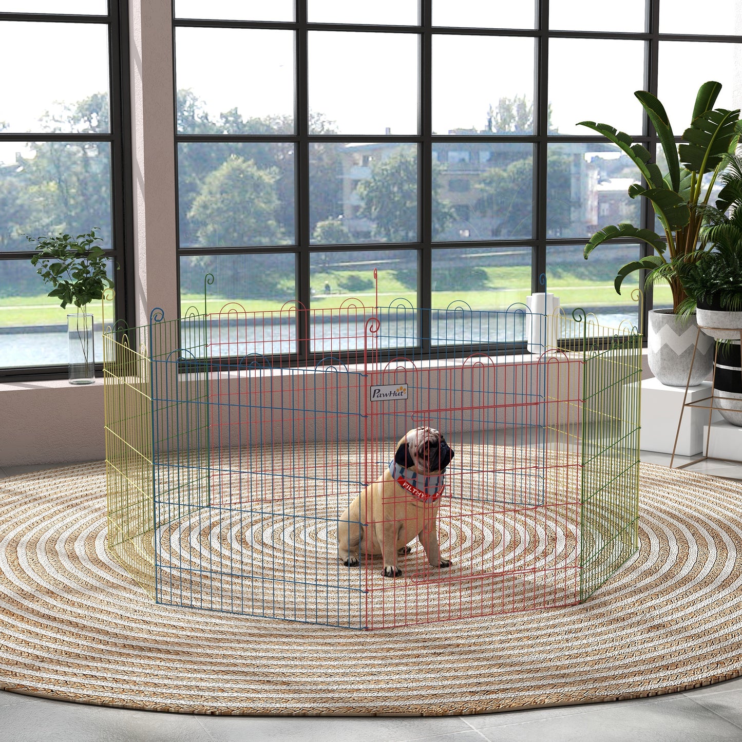 Metal Pet Playpen Portable Octagon Dog Exercise Fence Multi-colored
