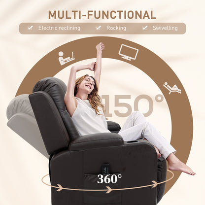 Swivel Massage Recliner Chair Rocker, Overstuffed Manual Reclining Sofa, PU Leather Rocking Chair with Side Pockets, Cup