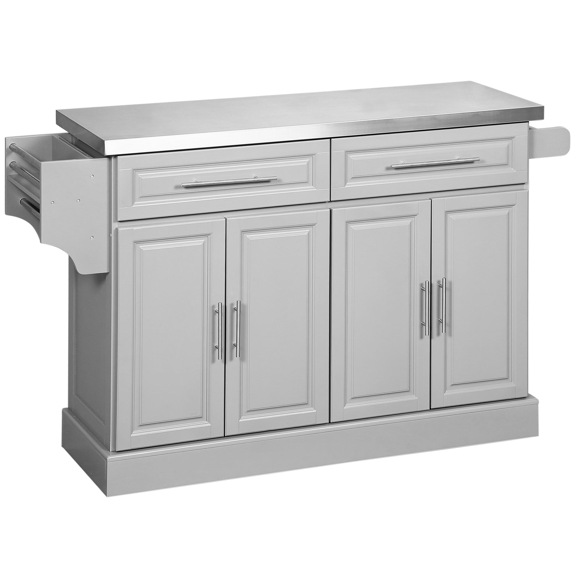 Stainless Steel Kitchen Island with Storage and Stainless Steel Top, Kitchen Trolley with Drawers, Cabinets, Towel Rack,