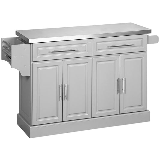 Stainless Steel Kitchen Island with Storage and Stainless Steel Top, Kitchen Trolley with Drawers, Cabinets, Towel Rack,