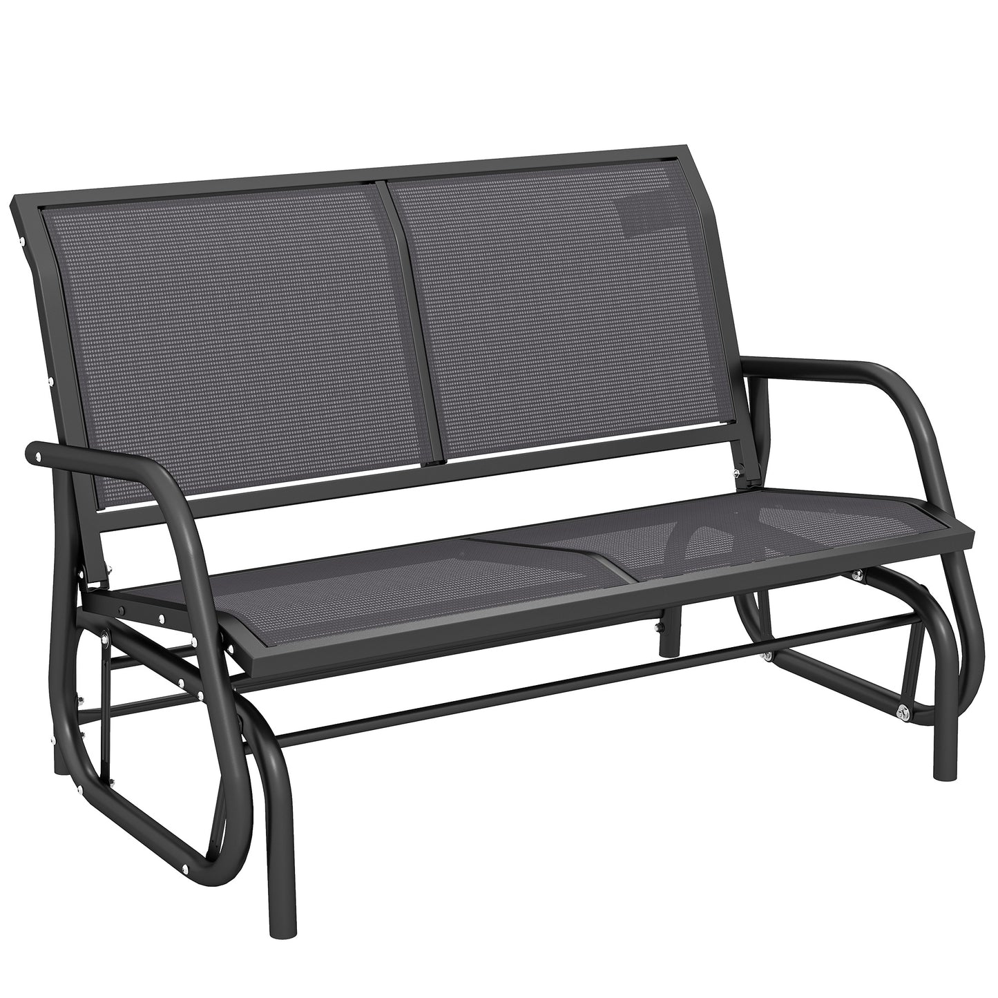 Patio Double Glider Outdoor Steel Sling Fabric Gliding Bench Garden Swing Chair Heavy-Duty Porch Rocker Garden Loveseat 