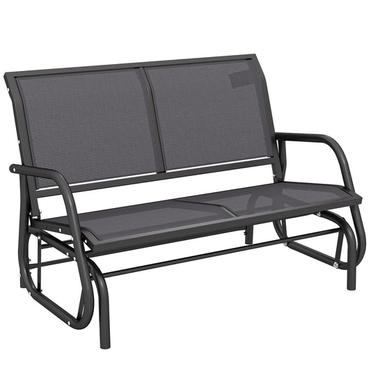 Patio Double Glider Outdoor Steel Sling Fabric Gliding Bench Garden Swing Chair Heavy-Duty Porch Rocker Garden Loveseat 