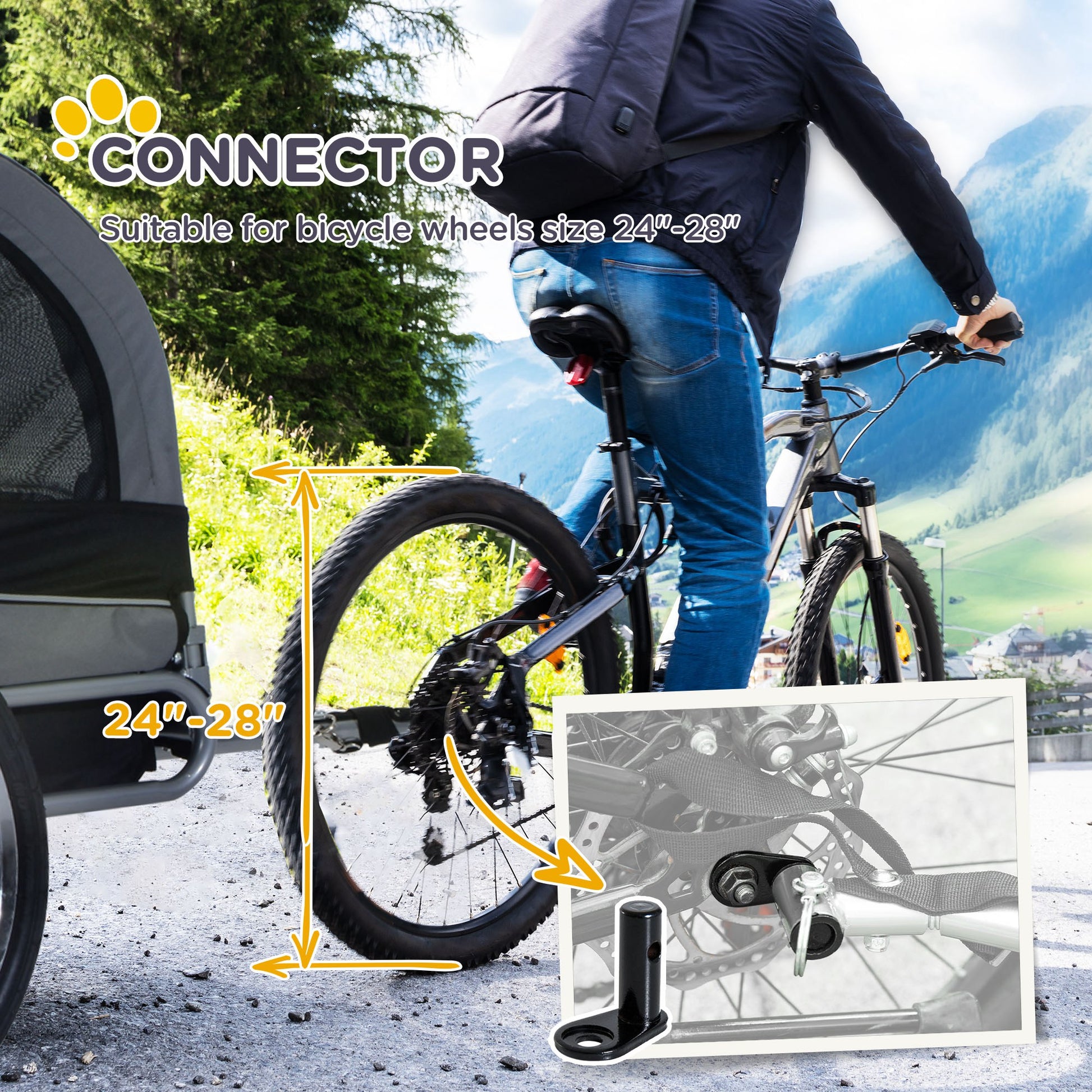 Dog Bike Trailer, Pet Cart, Bicycle Wagon, Travel Cargo, Carrier Attachment with Hitch, Foldable for Travelling, for Sma