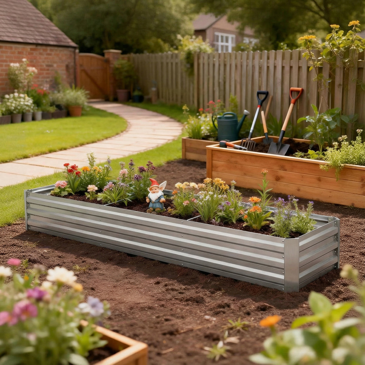 8'x2'x1' Galvanized Raised Bed, Large Elevated Planter Box for Growing Flowers, Herbs and Vegetables, Silver