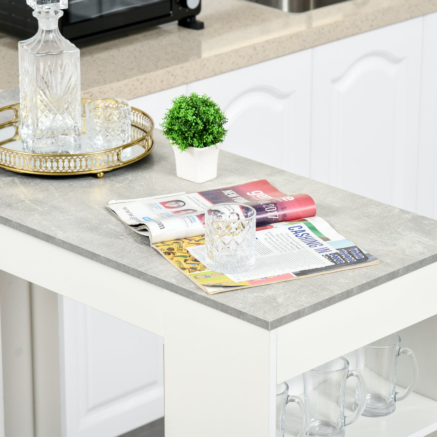 Bar Table, High Top Pub Table with 4 Storage Shelves, Modern Bar Height Table for Home Bar, Kitchen, Grey