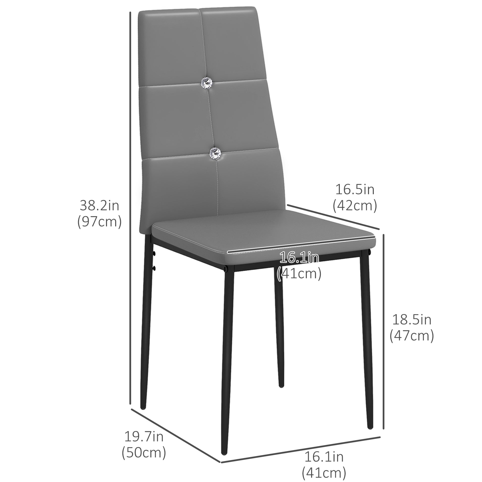Set of 4 Modern Style Dining Chairs, Button Tufted High Back Side Chairs with Upholstered Seat, Steel Legs for Living Ro