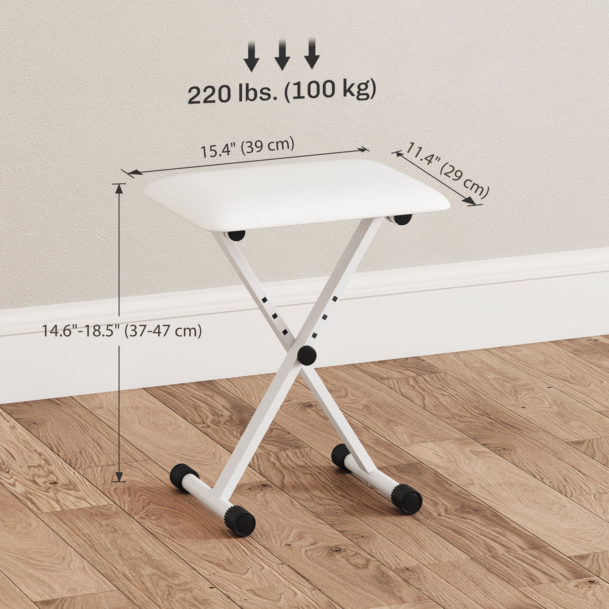 Adjustable Piano Bench, X-Style Folding Piano Stool with Padded Seat, Non-Slip Rubber Feet, Keyboard Chair, White