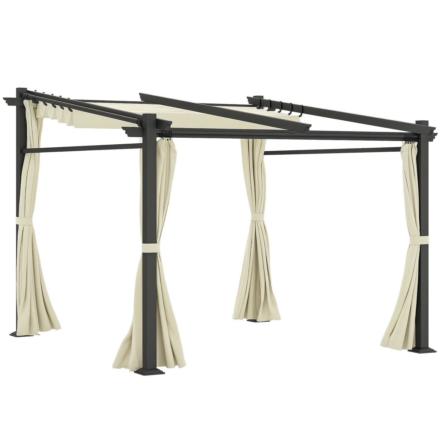 Metal Pergola with Sliding Roof Canopy, Retractable Pergola Canopy, 10' x 10', Beige