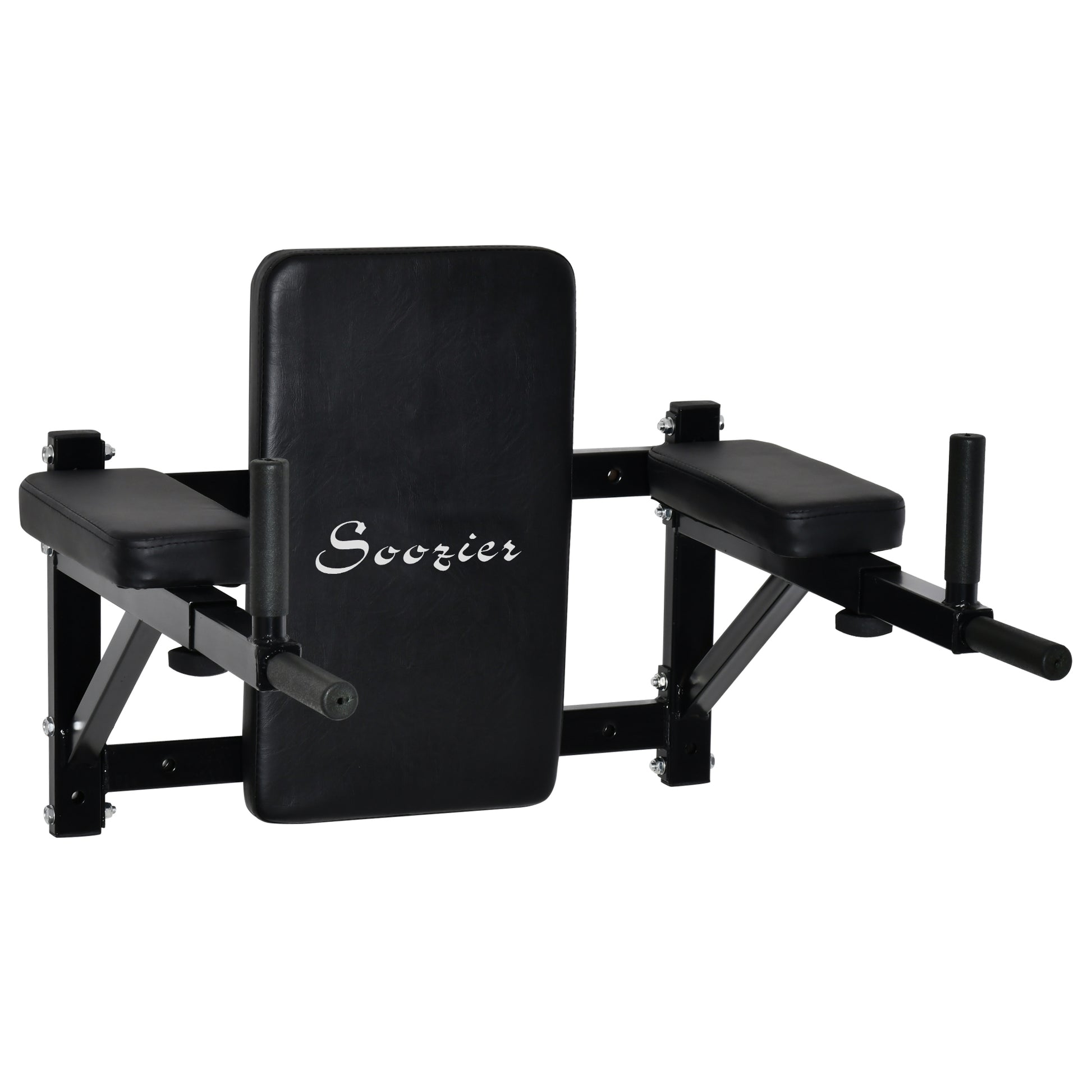 Soozier Wall Mounted Dip Station Multi-Function Power Tower Set Home Gym Pull Up Bar Chin Up Exercise Bar Knee Raise Tri