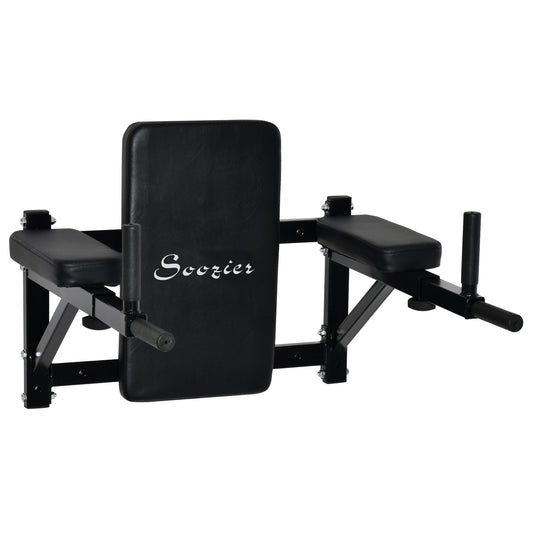 Soozier Wall Mounted Dip Station Multi-Function Power Tower Set Home Gym Pull Up Bar Chin Up Exercise Bar Knee Raise Tri