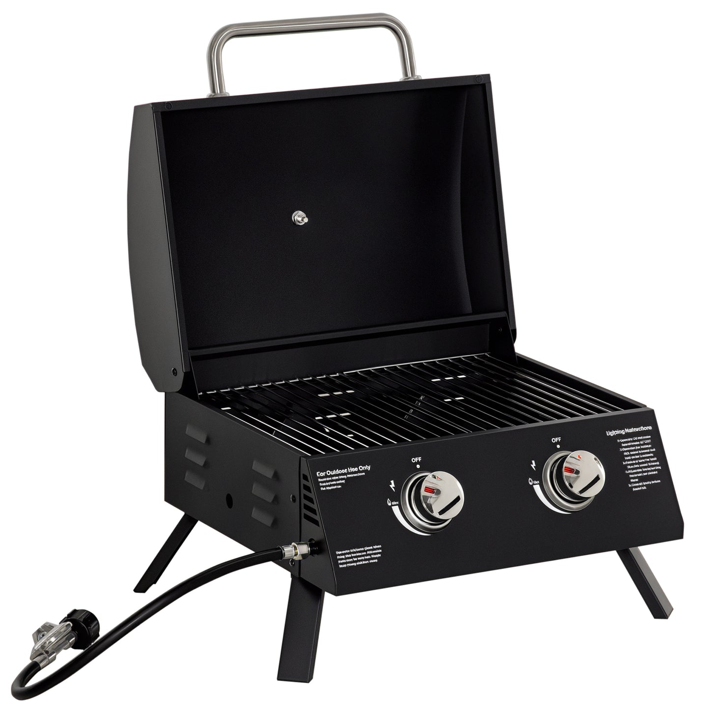 2 Burner Propane Gas Grill, Outdoor Portable Tabletop BBQ with Foldable Legs, 10000 Each Burner, Lid, for Camping, Picni