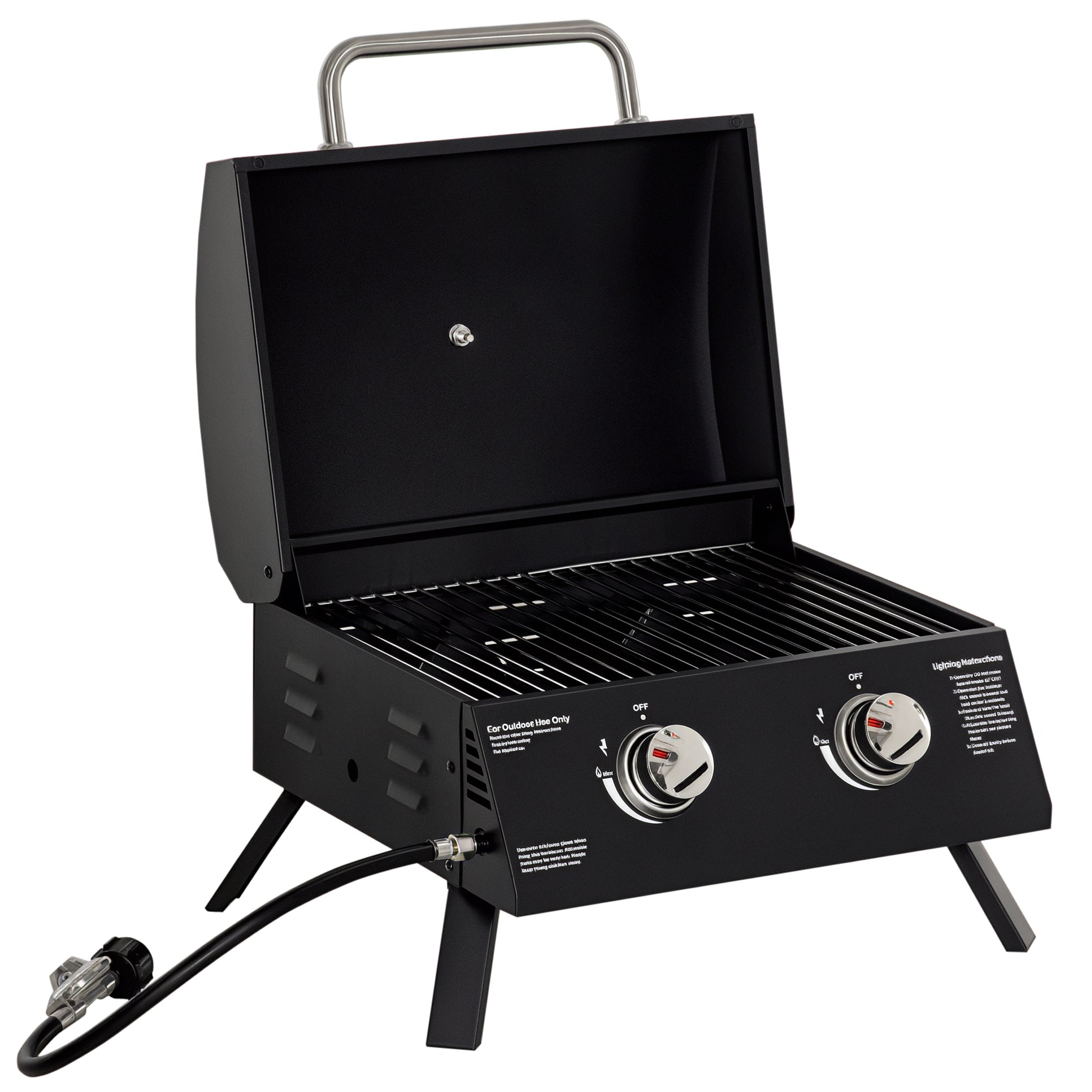 2 Burner Propane Gas Grill, Outdoor Portable Tabletop BBQ with Foldable Legs, 10000 Each Burner, Lid, for Camping, Picni