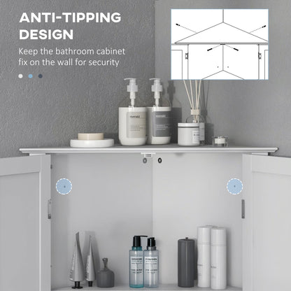 Modern Bathroom Storage Cabinet, Corner Cabinet with Doors, Bathroom Cabinet with Adjustable Shelf and Recessed Door, Wh