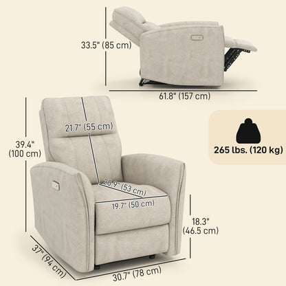 Power Recliner Chair, Dyed Fabric (Like Leathaire) Upholstered Recliner Chair with USB Ports, Footrest, Beige