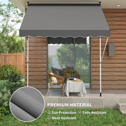 10x5ft Manual Retractable Awning, Patio Sun Shade Canopy Shelter with 5.6-9.2ft Support Pole, Water Resistant UV Protect