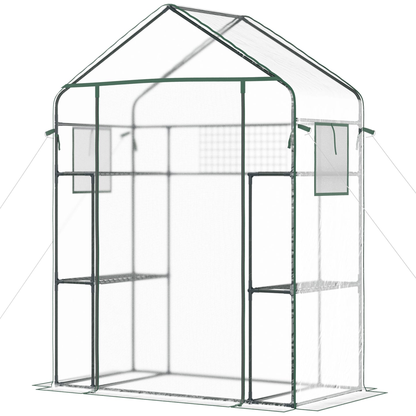 Walk-in Greenhouse with 4 Shelves, 56" x 29" x 77" Mini Greenhouse ,Roll-Up Door, Mesh Windows for Seedling, Flowers, Pl