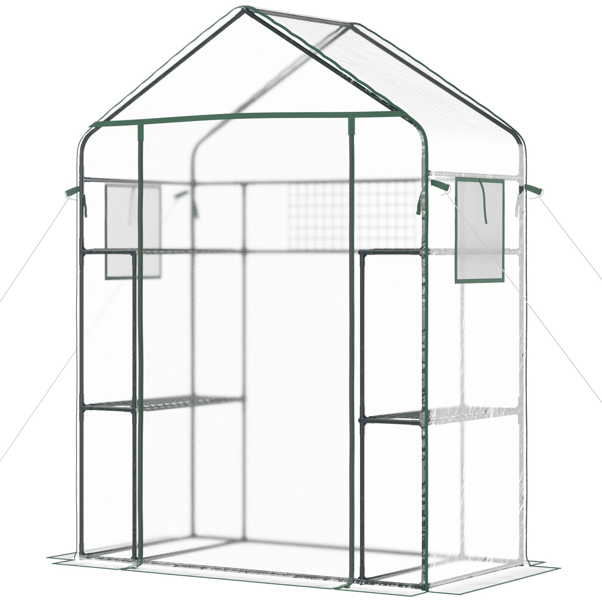 Walk-in Greenhouse with 4 Shelves, 56" x 29" x 77" Mini Greenhouse ,Roll-Up Door, Mesh Windows for Seedling, Flowers, Pl