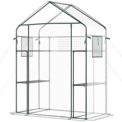 Walk-in Greenhouse with 4 Shelves, 56" x 29" x 77" Mini Greenhouse ,Roll-Up Door, Mesh Windows for Seedling, Flowers, Pl