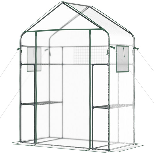 Walk-in Greenhouse with 4 Shelves, 56" x 29" x 77" Mini Greenhouse ,Roll-Up Door, Mesh Windows for Seedling, Flowers, Pl