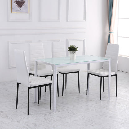 High Back Dining Chairs, Modern Upholstered Linen Fabric Accent Chairs with Metal Legs for Kitchen, Set of 4, White