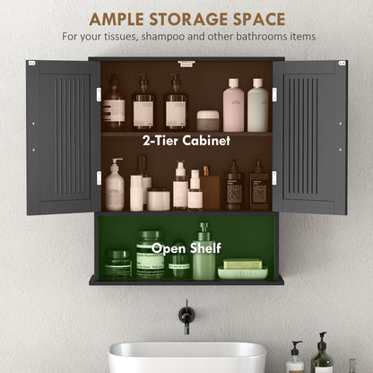 Modern Wall Mount Bathroom Cabinet, Storage Organizer with 2 Door Cabinet and Shelf, Black