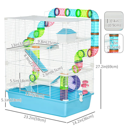 23" Large Hamster Cage, Small Animal House, 5-Level Gerbil Haven, Tunnel Tube System, with Water Bottle, Exercise Wheel,