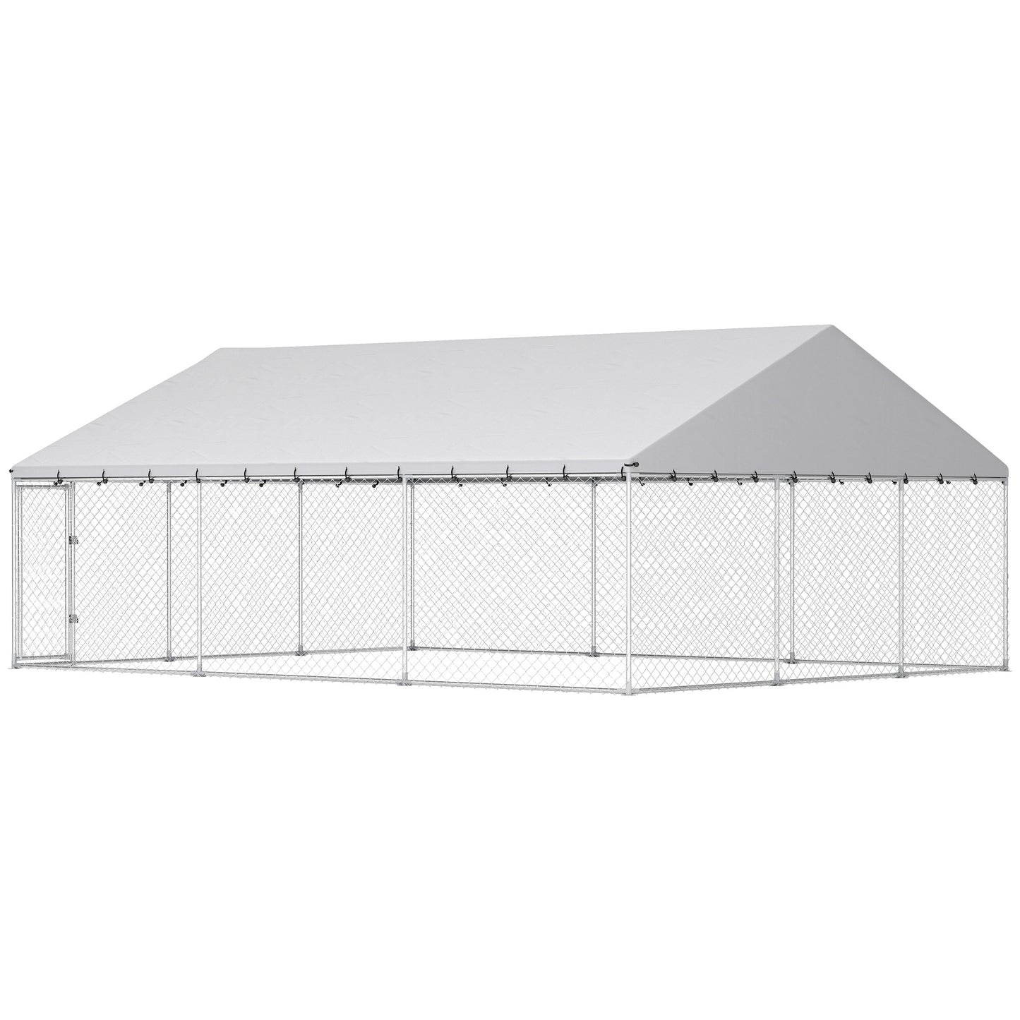 Galvanized Steel Outdoor Dog Kennel with Roof, Safety Locks, for Backyard, 19.7' x 14.8' x 7.9'