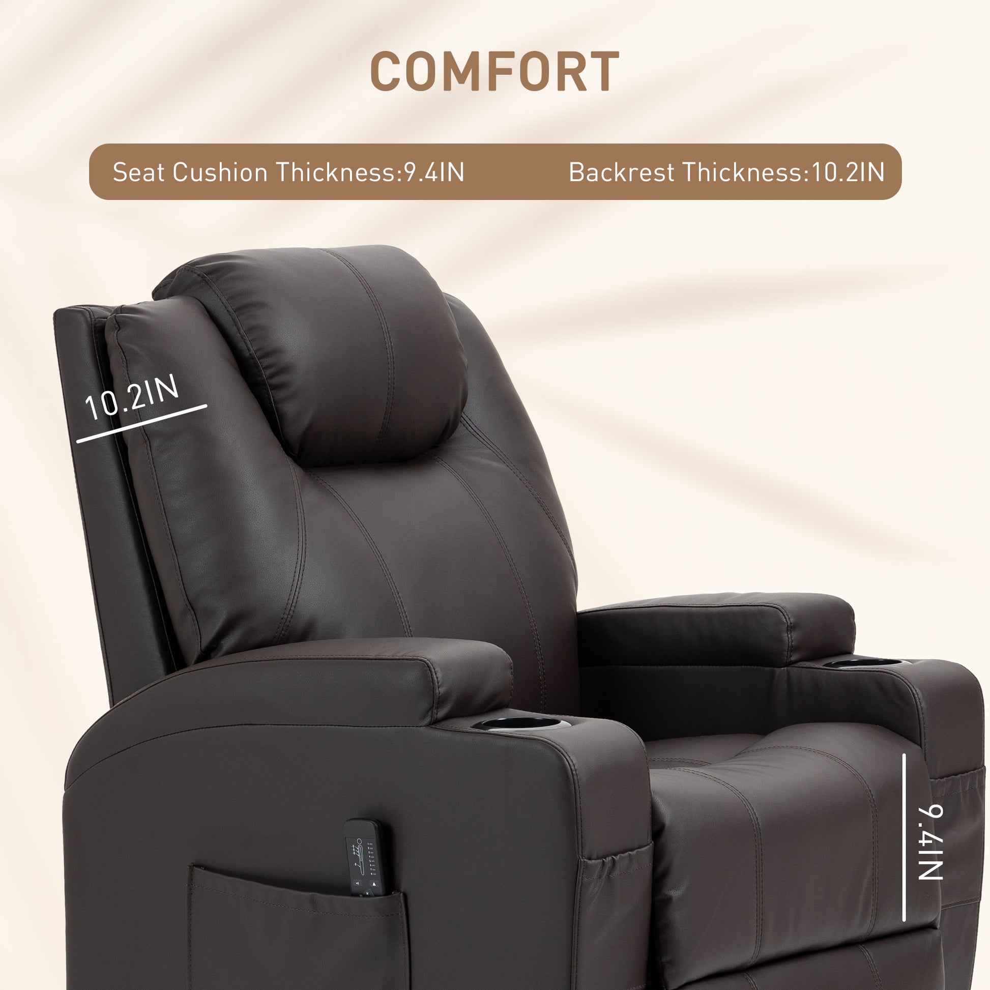 Massage Recliner Chair, Swivel Nursery Rocker Chair, Manual Reclining Sofa with 8 Vibration Points, PU Leather, Cup Hold