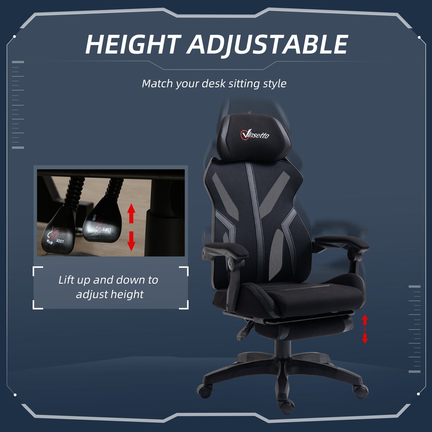 Gaming Chair, Ergonomic Computer Chair with Footrest, Headrest, Recliner Swivel Seat with Adjustable Height, Black