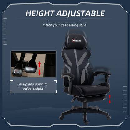 Gaming Chair, Ergonomic Computer Chair with Footrest, Headrest, Recliner Swivel Seat with Adjustable Height, Black
