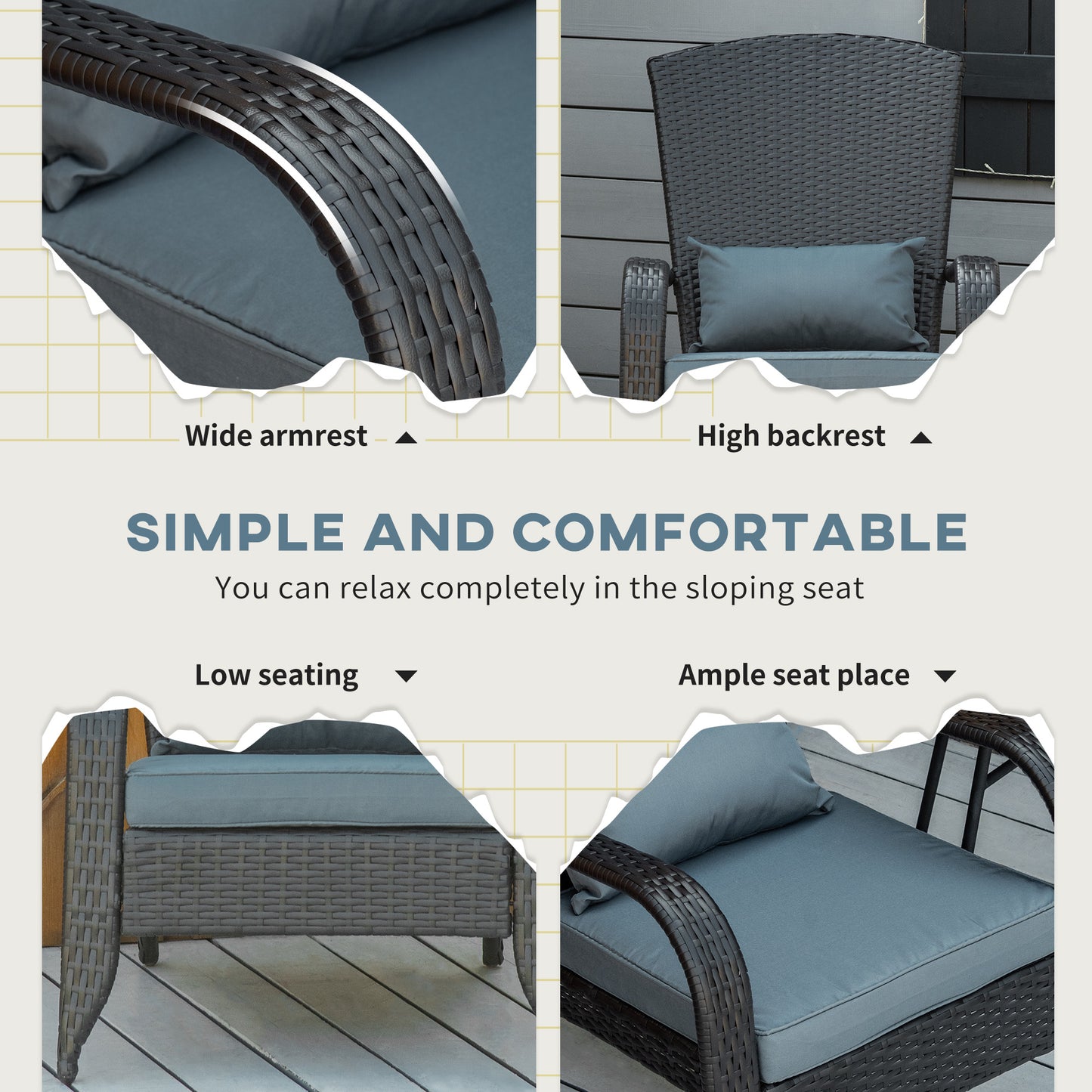 Patio Wicker Adirondack Chair, PE Rattan Outdoor Muskoka Chair, Fire Pit Chair with Cushions for Patio, Garden, Backyard