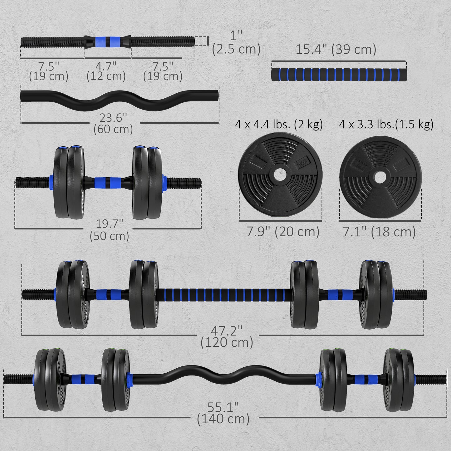 Soozier Adjustable Dumbbell Set, 3 in 1 Weights Dumbbells Set for Home Gym, 33lb Free Weights with Connector and Non-Sli