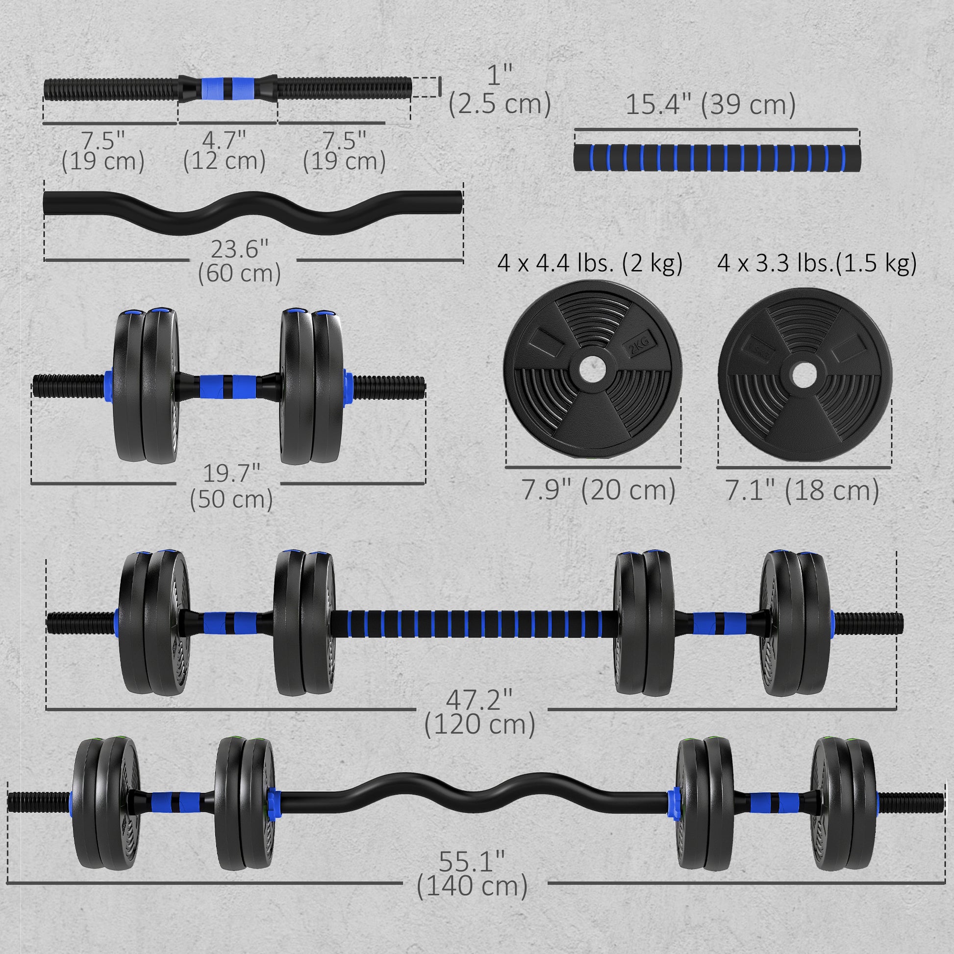 Soozier Adjustable Dumbbell Set, 3 in 1 Weights Dumbbells Set for Home Gym, 33lb Free Weights with Connector and Non-Sli