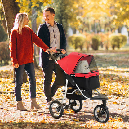 Pet Stroller for Small Dogs, 3 Rubber Wheels Pet Jogger, One-click Easy Folding All-Terrain Dog Stroller, Adjustable Can