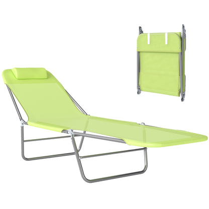 Outdoor Lounge Chair, Portable Adjustable Reclining Seat Folding Chaise Lounge Patio Camping Beach Tanning Chair Bed wit