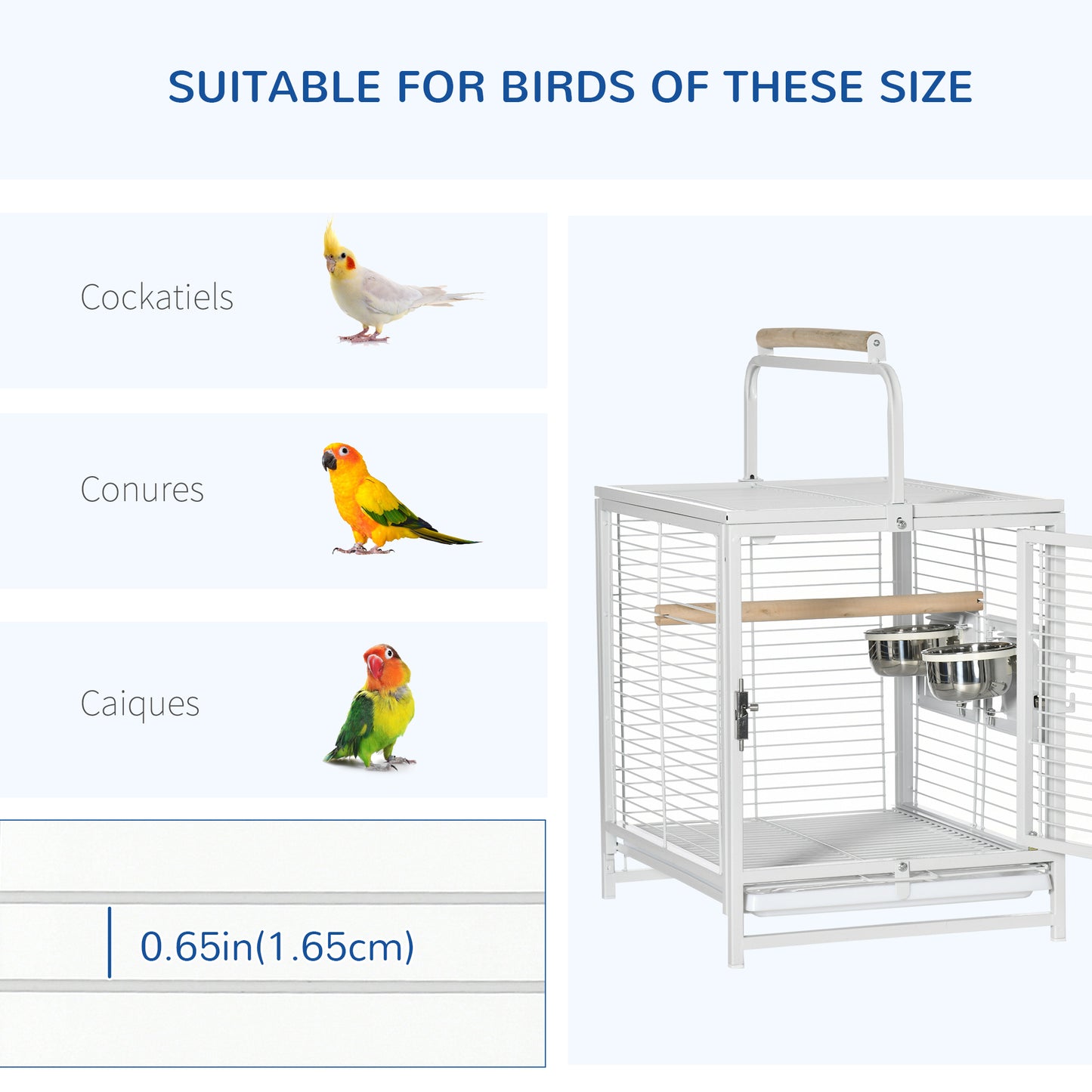 Bird Travel Carrier Cage, Portable Metal Bird Cage for Parrots Conures Cockatiel Parakeets with Stand Perch, Stainless S