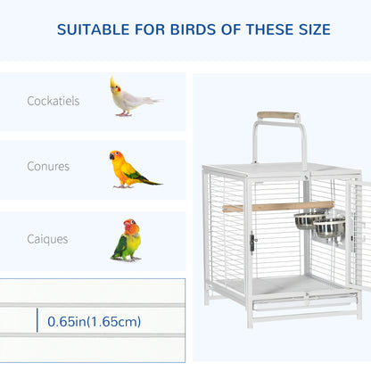 Bird Travel Carrier Cage, Portable Metal Bird Cage for Parrots Conures Cockatiel Parakeets with Stand Perch, Stainless S
