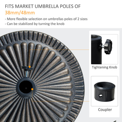 Round Umbrella Base Φ19.1", 31.5 lbs Resin Stand with Decorative Design for Poles 1.5"/1.9", Bronze