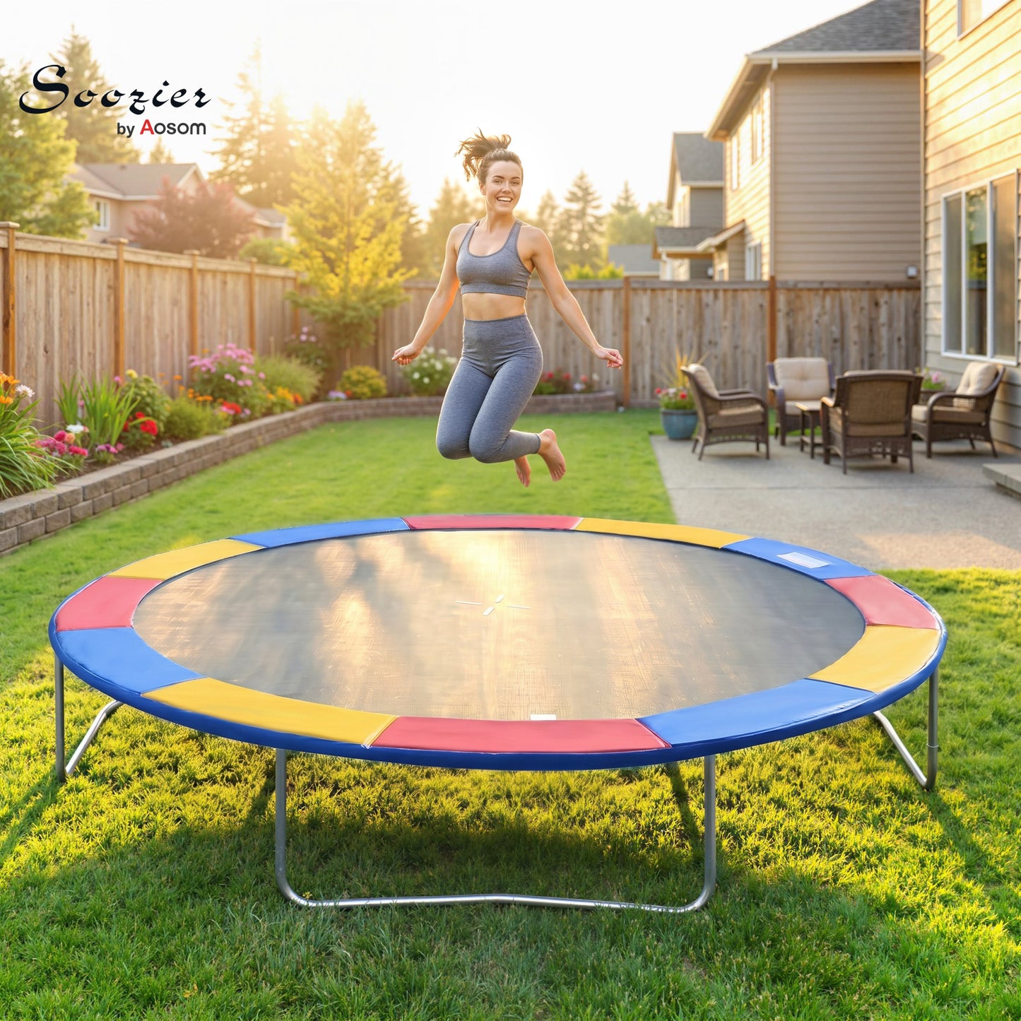 Soozier Trampoline Pad, 14FT Replacement Trampoline Safety Pad Mat Spring Cover, Water-Resistant, UV-Resistant, Tear-Res
