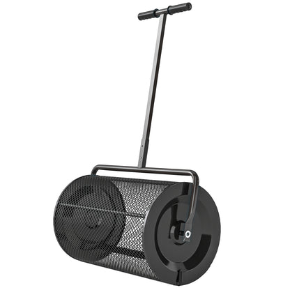 24 Inch Compost Spreader, Peat Moss Spreader with 24.4"/26.4" Height Adjustable Handle, Soil Spreader for Lawn, Black
