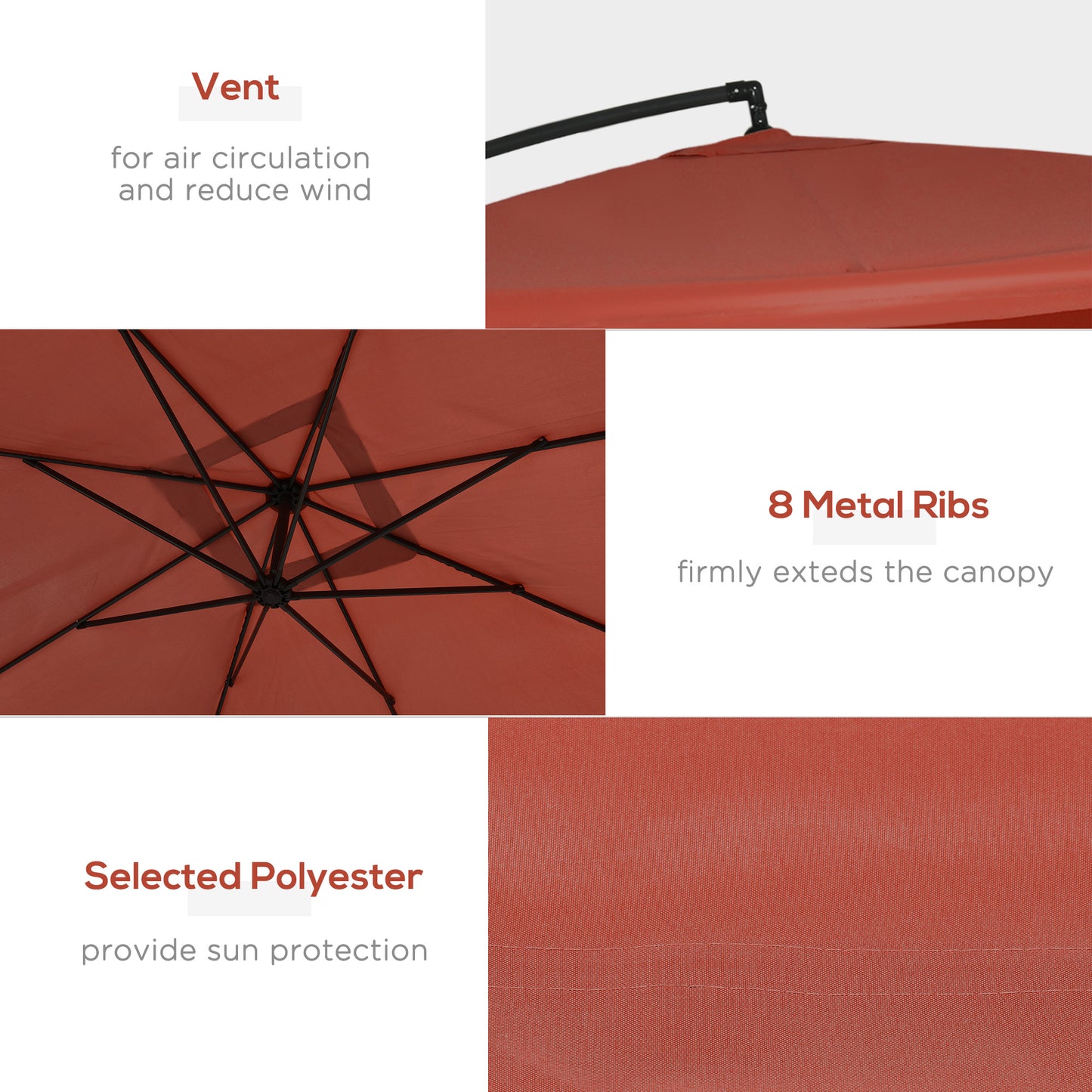 Offset Patio Umbrella with Net and Umbrella Base, Adjustable Cantilever Canopy with Cross Base, Weight Plates and 8 Ribs