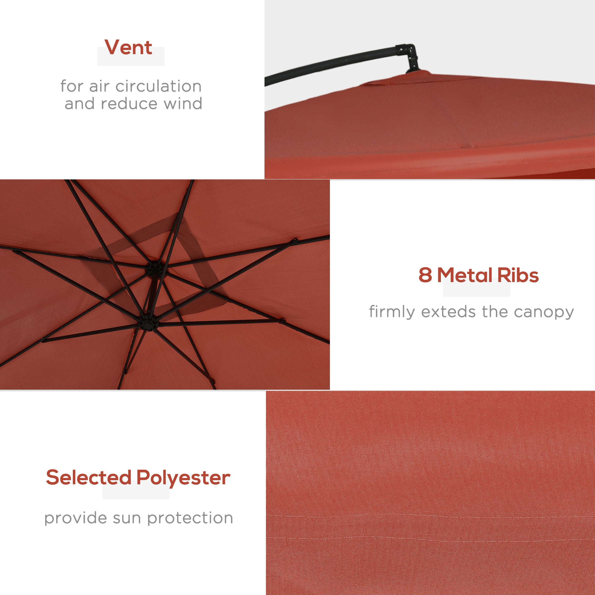 Offset Patio Umbrella with Net and Umbrella Base, Adjustable Cantilever Canopy with Cross Base, Weight Plates and 8 Ribs